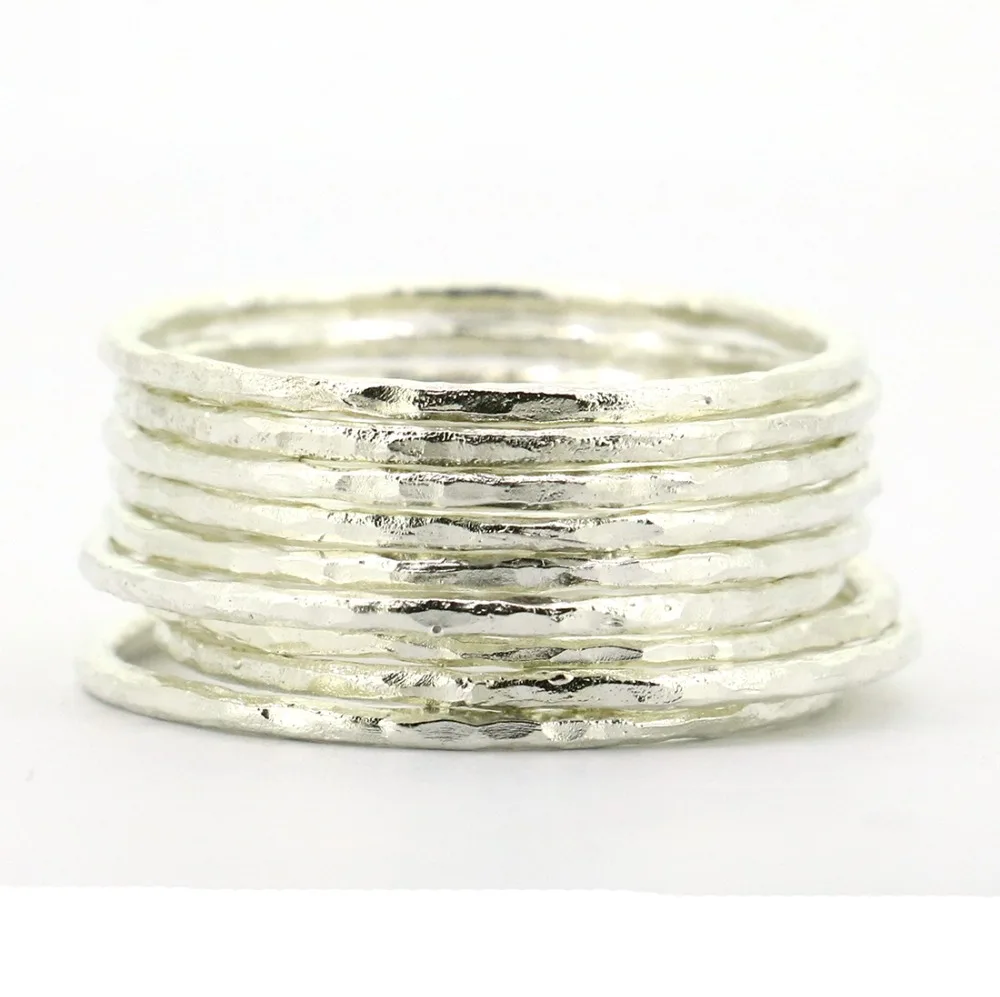 Lotsale 9pieces Solid 925 Sterling Silver Hammered Stacking Ring For Women