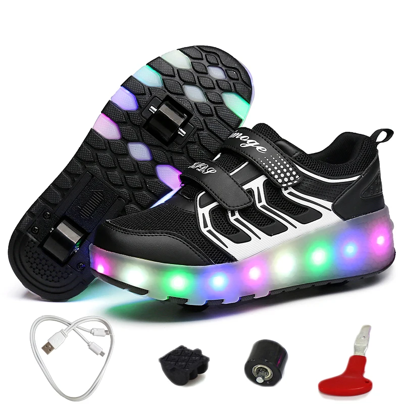

Glowing Sneakers for Boys with Rollers Rechargable Led Sneakers with Wheels Luminous Sneakers for Children Two Wheels Shoes