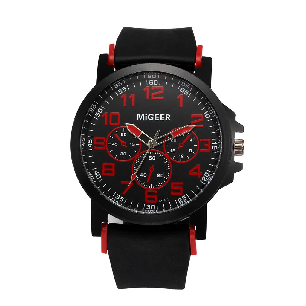 Мужские часы с классическим черным силиконовым ремешком, спортивные часы из нержавеющей стали, мужские кварцевые наручные часы, модные деловые часы, reloj hombre - Цвет: Red
