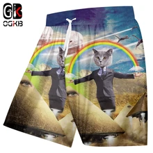 OGKB повседневные мужские шорты для тренажерного зала с 3D принтом в виде животных, джентльмена, кота, радуги, хип-хоп, негабаритных, Habili, мужские весенние короткие спортивные штаны