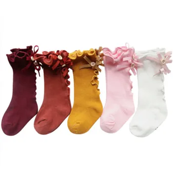 

Newborn Baby Boy Girl Cotton Socks Toddler Kids Boys Girls Knee High Cute Long Sock Boys Girls Bowknot Button Soft Warm Socks