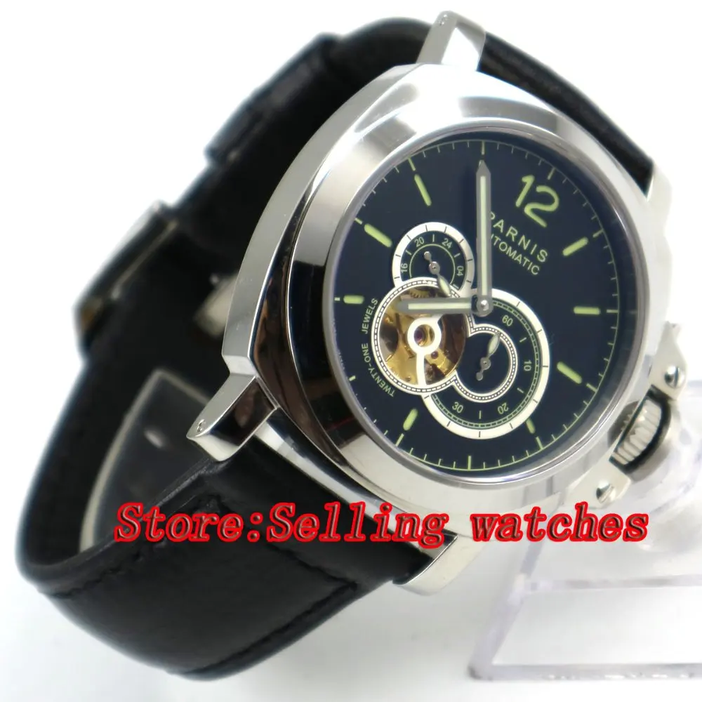 

44mm Parnis Black Dial Green Marks Stainless Steel Sapphire MIYOTA Automatic Movement Men's Watch