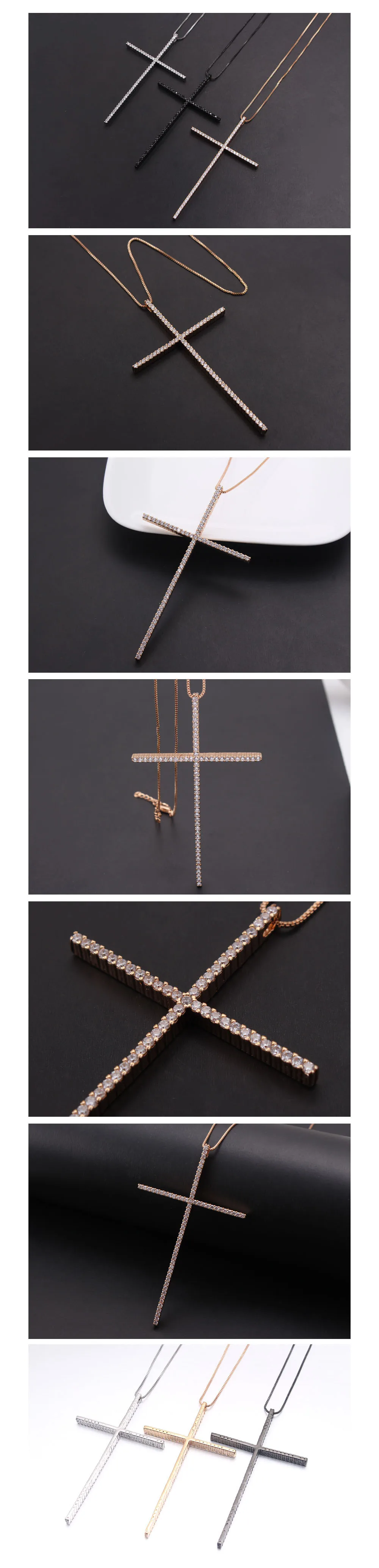 MHS.SUN CZ Zircon Big Cross Pendant Necklace For Men Women Gift Hip Hop Gold/Silver/Black Chain Necklace Religion Jewelry 1PC