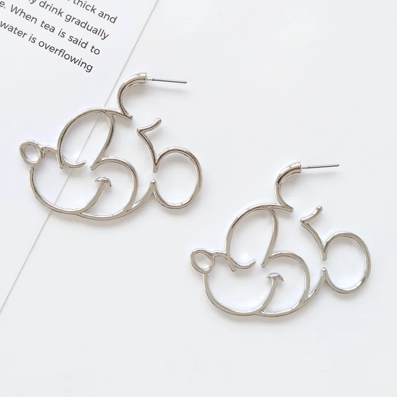 Gold Silver Black Color Simple Kawaii Cute Mickey Minny Stud Earrings Female Loverly Howllowed out Geometric Earring For Women 6