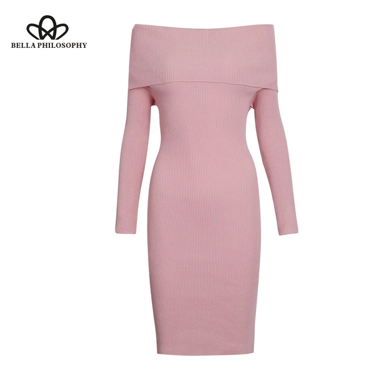 Wonder 2018 new autumn Winter Sexy Tight Vestidos  Sweater Dress Women Casual Elegant Slash Neck Long Sleeve Knitted Party Dress