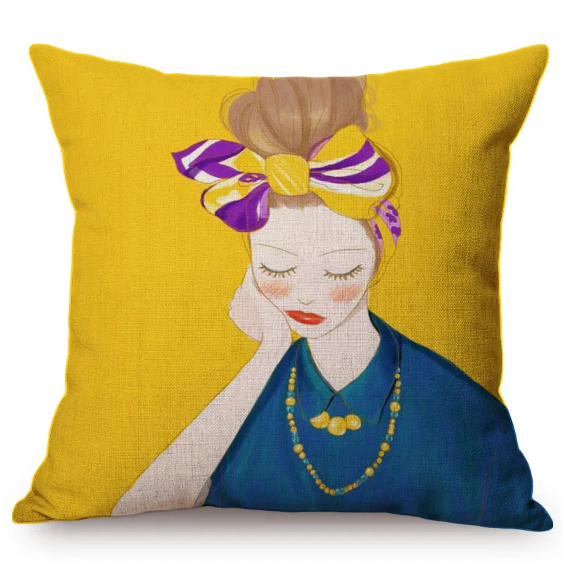 Beautiful Girl Lonely Story Cotton Linen Cushion Cover Home Office Sofa Pillow Case Pillows Decorative Cushion Covers Pillowcase M072-3