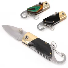 Mini Folding Knife Outdoor Camping Survival Wood Handle KeyChain Pocket Tool New D14