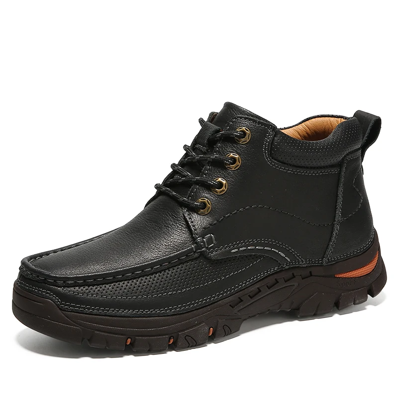 Vancat khaki Cuir High De Marque Hommes Hiver Bottes Vache Cheville En Neige black Brown Boots100Véritable Top Haute Qualité Chaud 2018 5Lj34AR