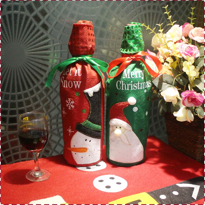 Wholesale Christmas Santa Wine Bottle Bag Cover Xmas Dinner Party Table Decor 