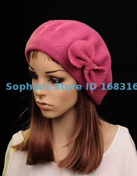 M332 розово-красный милый бант универсальная шерстяная стандартная берет Женская