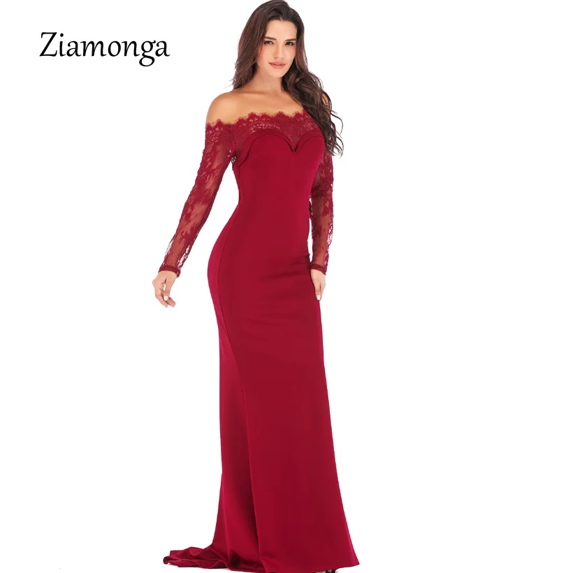 Ziamonga Для женщин с кружевными рукавами для девочек Винтаж вечерние платье Модные Русалка сексуальное Клубное длинное платье с короткими рукавами, шифоновое платье макси для Для женщин