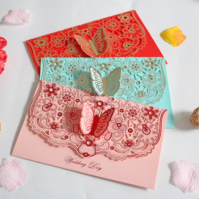

50pcs Creative Laser Cutout Wedding Party Invitation Engagement Valentine's Day Anniversary Special Day stereoscopic