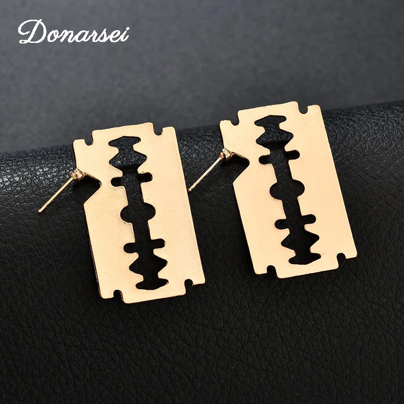 

Donarsei Fashion Hollow Blade Stud Earrings For Women Personality Silver Gold Color Razor Blade Earrings Drop Shipping