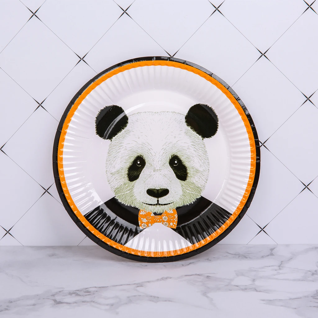 High Quality 10Pcs Cute Panda Paper Plates Cups Set Kids Birthday Wedding Party Tableware for Festive & Party Supplies