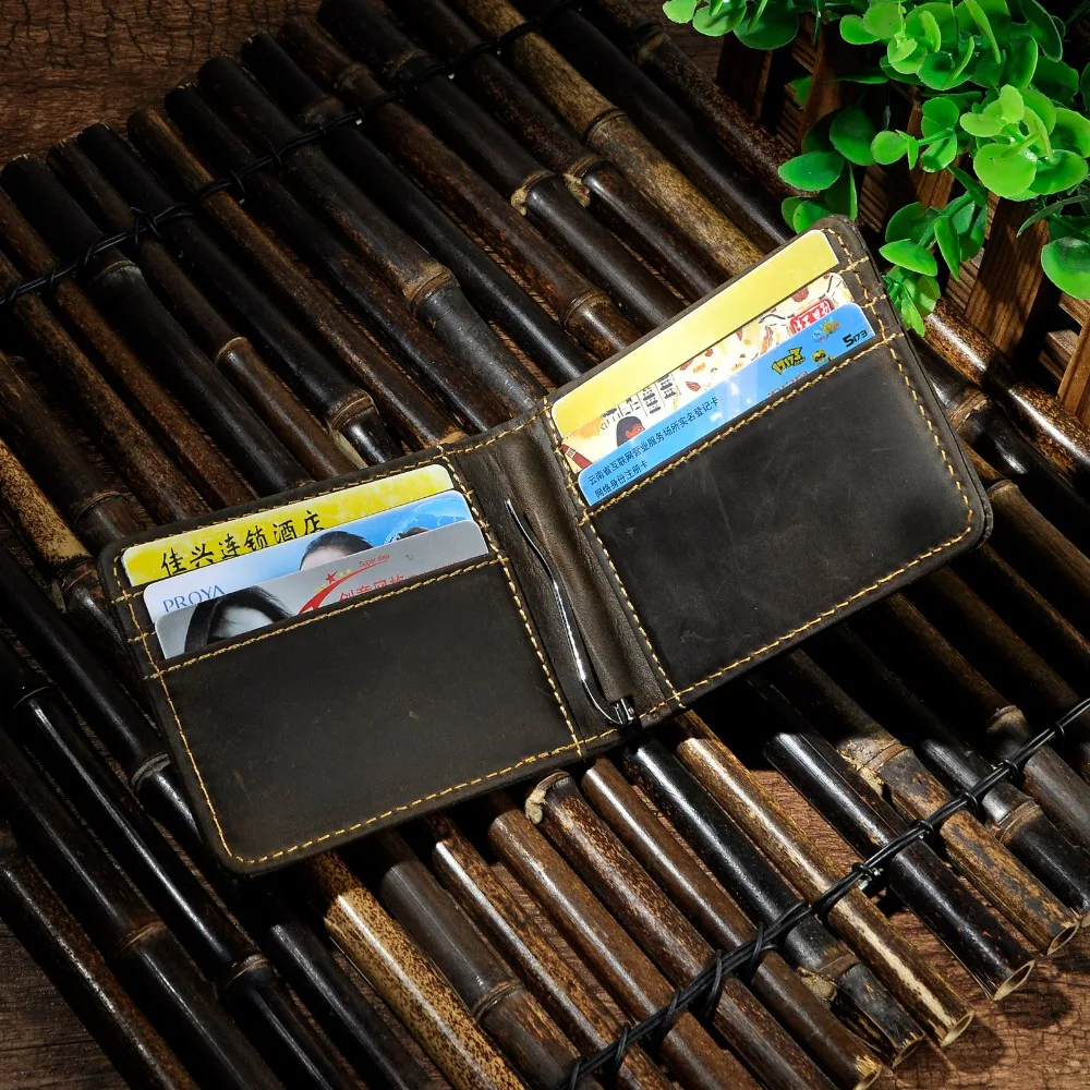 Soft Real Leather Unisex Money Clip Wallet Business Card Photo Holder Case Design Front Pocket Wallet Mini Slim Purse Male 1055