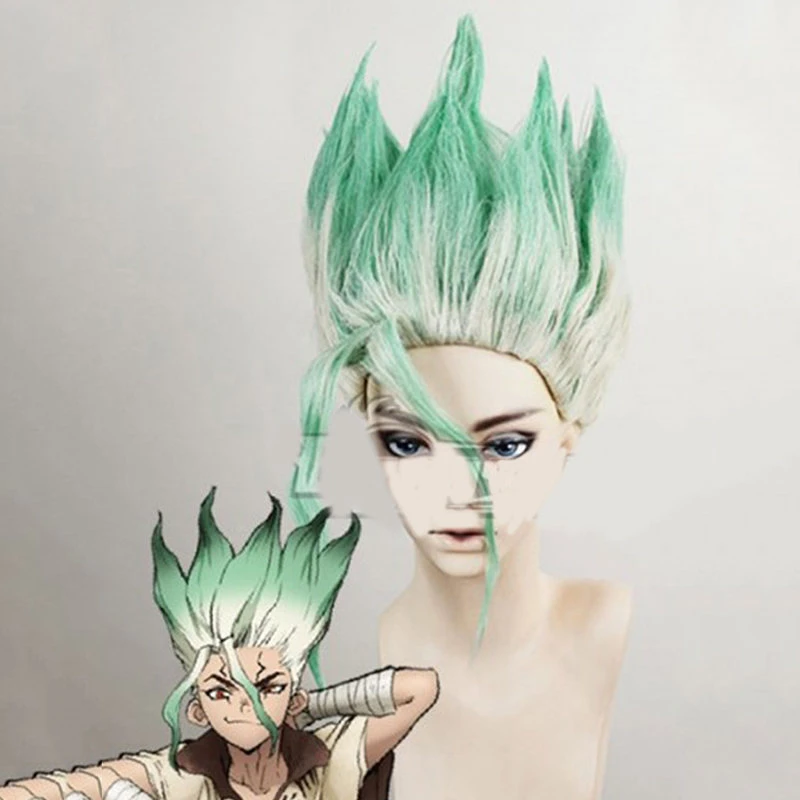 Аниме Dr. Stone Косплей Костюм Senku Ishigami парики вечерние волосы для взрослых Хэллоуин зеленые белые волосы мужские