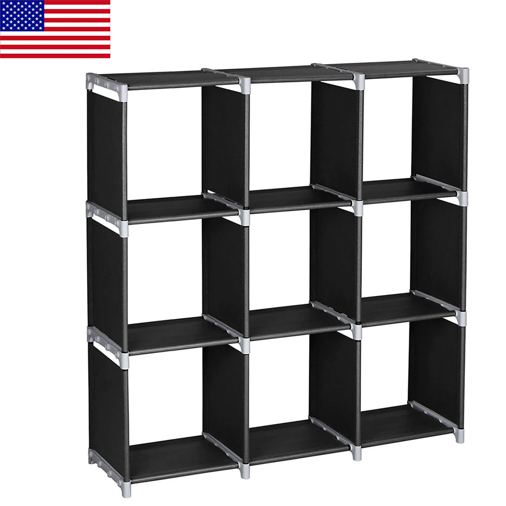 

3-Layer 9-Grid Simple Bookshelf Easy to Install Multifunctional Books Sundries Storage Cabinet Home Organizer Shelf Bookcase