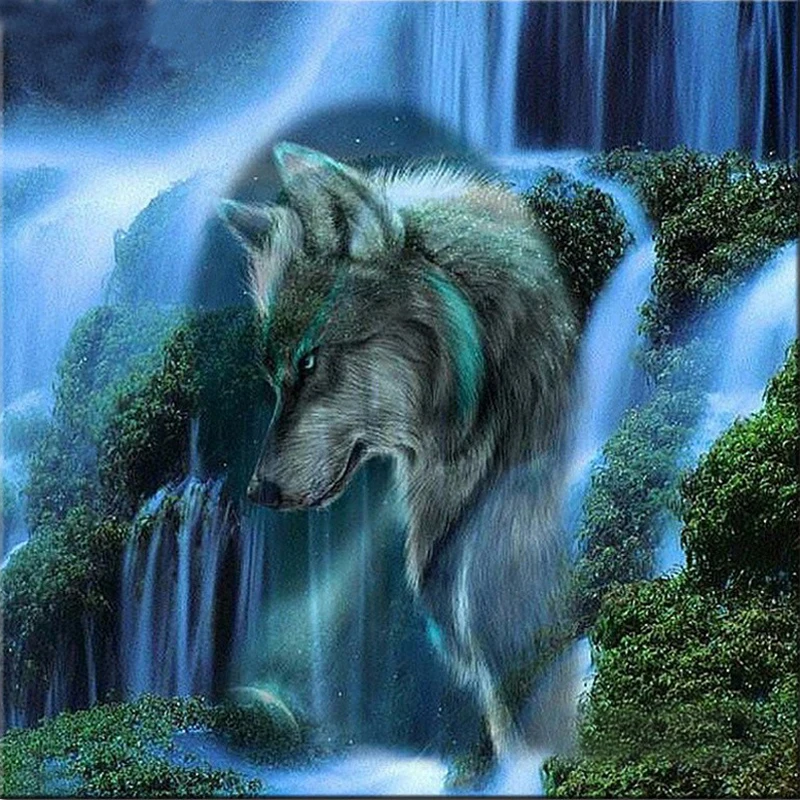 

5D Diy Diamond Painting Waterfall Wolf Cross Stitch Kits Full Drill Resin Diamond Embroidery Needlework Diamond Mosaic