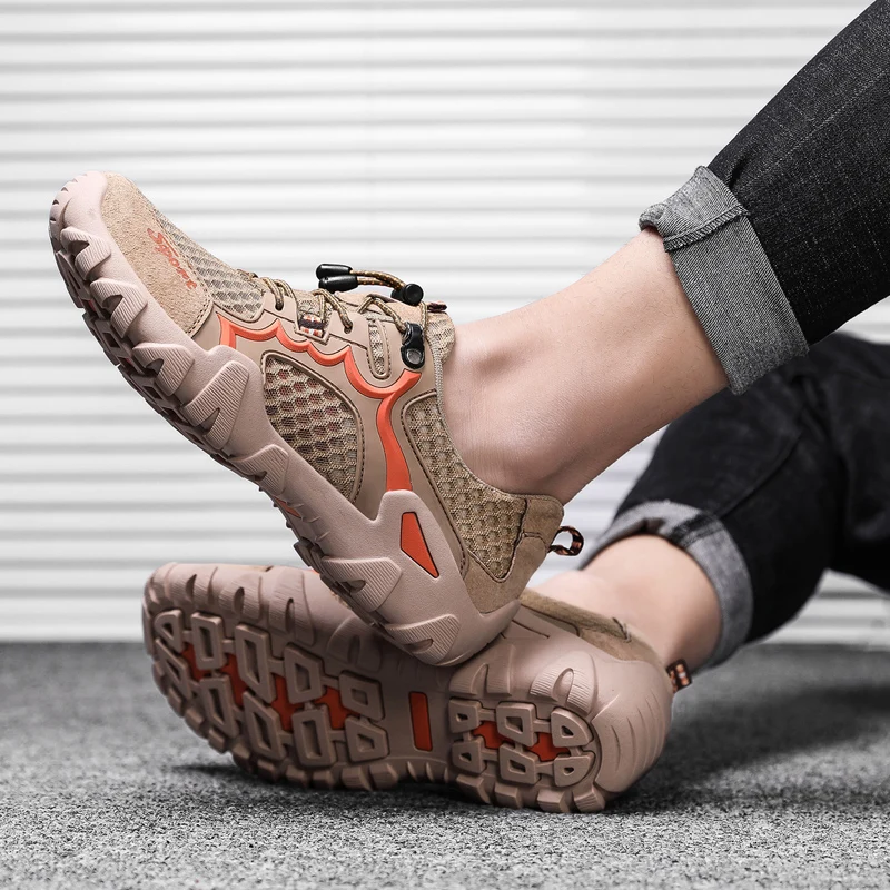 

New 2019 Outdoor Men Hiking Shoes Summer Mesh Breathable Elastic Band Loafers Big Size 39-48 Travel Walking Shoes for Man