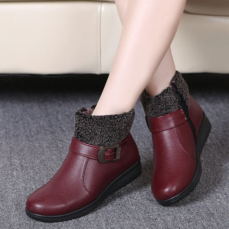 Women Winter Boots Female Zip Ankle Boots Waterproof Warm Snow Boots Ladies Leather Shoes Woman Fur Botas Mujer Size 35-40