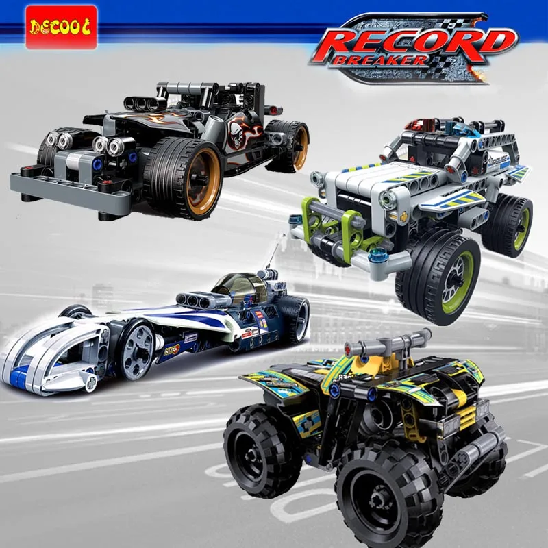 

2 in 1 Pull Back Motor Bricks Technic Record Breaker Quad Bike Gateway Racer Police Interceptor Building Block 3415-3418