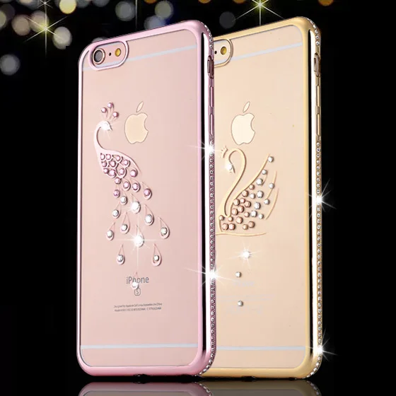 

Electroplating Rhinestone TPU Phone Case for iphone X 8 7 Plus 6 6s Plus Case Diamond Peacock Swan Shell Transparent Cover Case