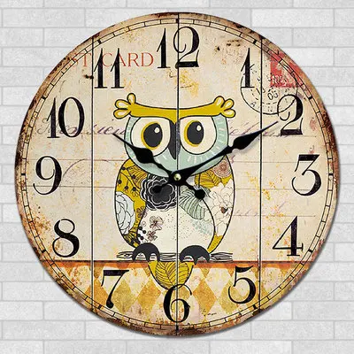 

Auspicious Wishful Owl Clock Quiet Cartoon Clock Sweep Seconds Movement MDF Material Creative Wall Clock