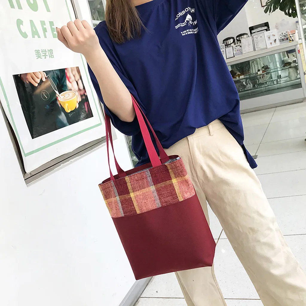 4Pcs Fashion lady Student Canvas shoulder bag schoolbag bag Tour backpack plaid cosmetic bag