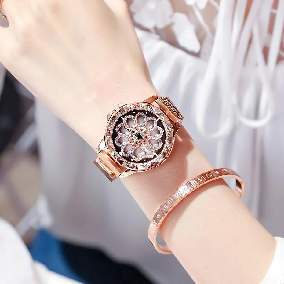Fashion Women Watch Luxury Ladies Mesh Band Quartz New Design Rotating Dial Wrist Watches Relojes Mujer 2019 NAKZEN Female Clock