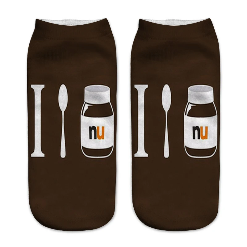 Носки женские хлопковые с 3D принтом I LOVE nutella|low cut ankle socks|socks womenprinted socks |