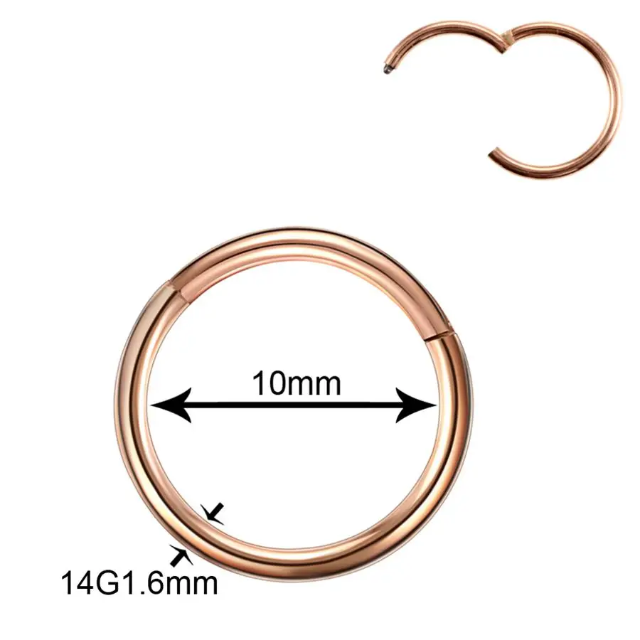 50 шт./лот титановый шарнирный сегмент носа Ушная перегородка кольца губы носа брови ниппель кликер хряща Tragus ювелирные изделия для пирсинга тела - Окраска металла: 1.6x10mm v Rose Gold