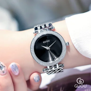 

New GUOU Watch 7 colors fashion Women watches 2018 Top brand luxury stainless steel Dress quartz watch Women Rhinestone watches