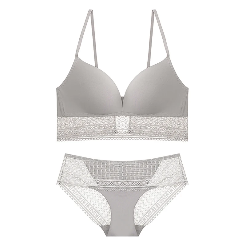 TERMEZY Sexy lace lingerie set Ultrathin push up bra set Wire Free Elegant Bra and Panty Set Comfortable women underwear set