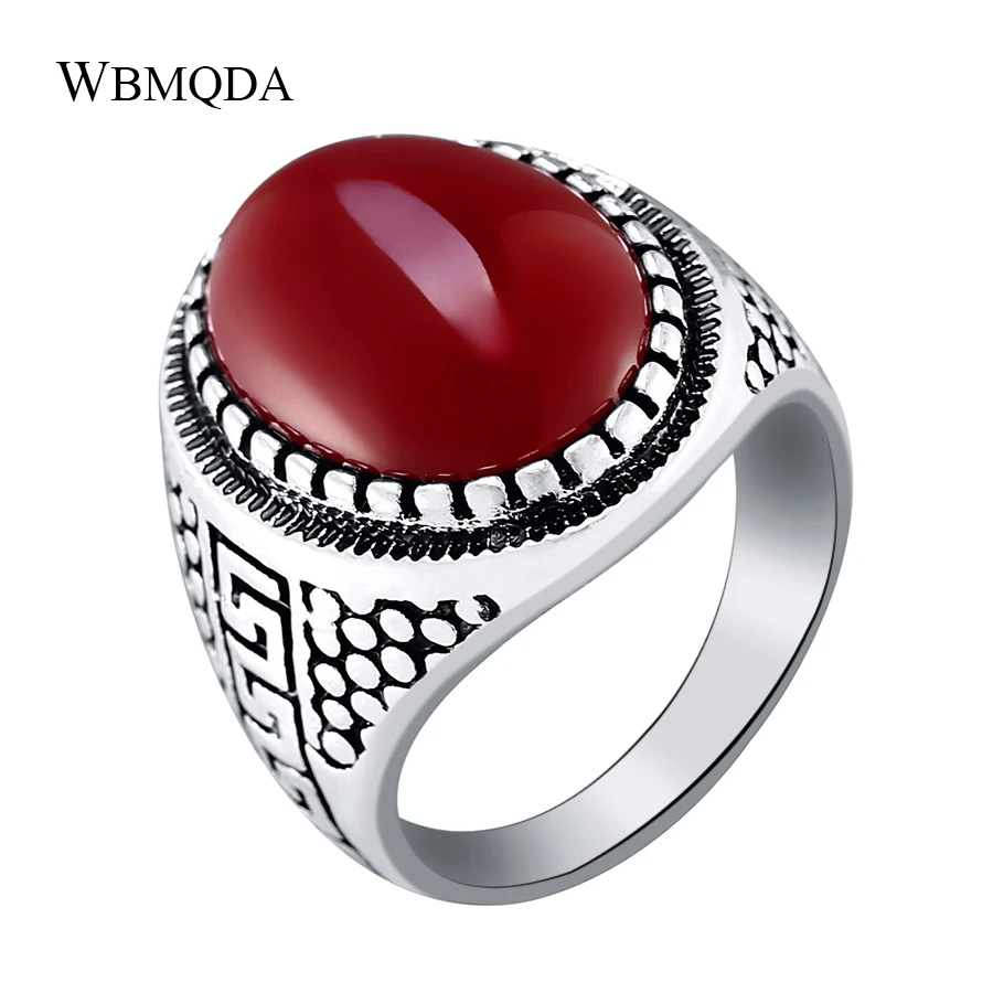 

Vintage Big Resin Stone Engagement Rings For Women Ethnic Tibetan Turkish Antique Silver Finger Ring Men Jewelry Free Shipping