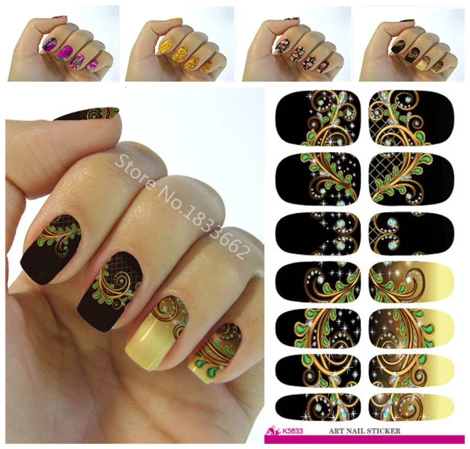 K633  New fashion water transfer foil nail stickers all kinds of nail art design patterns fashion decorative decal