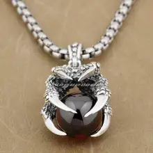 Huge Dragon Claw & Red CZ Dragon Ball 925 Sterling Silver Mens Pendant 9F005(Necklace 24inch)