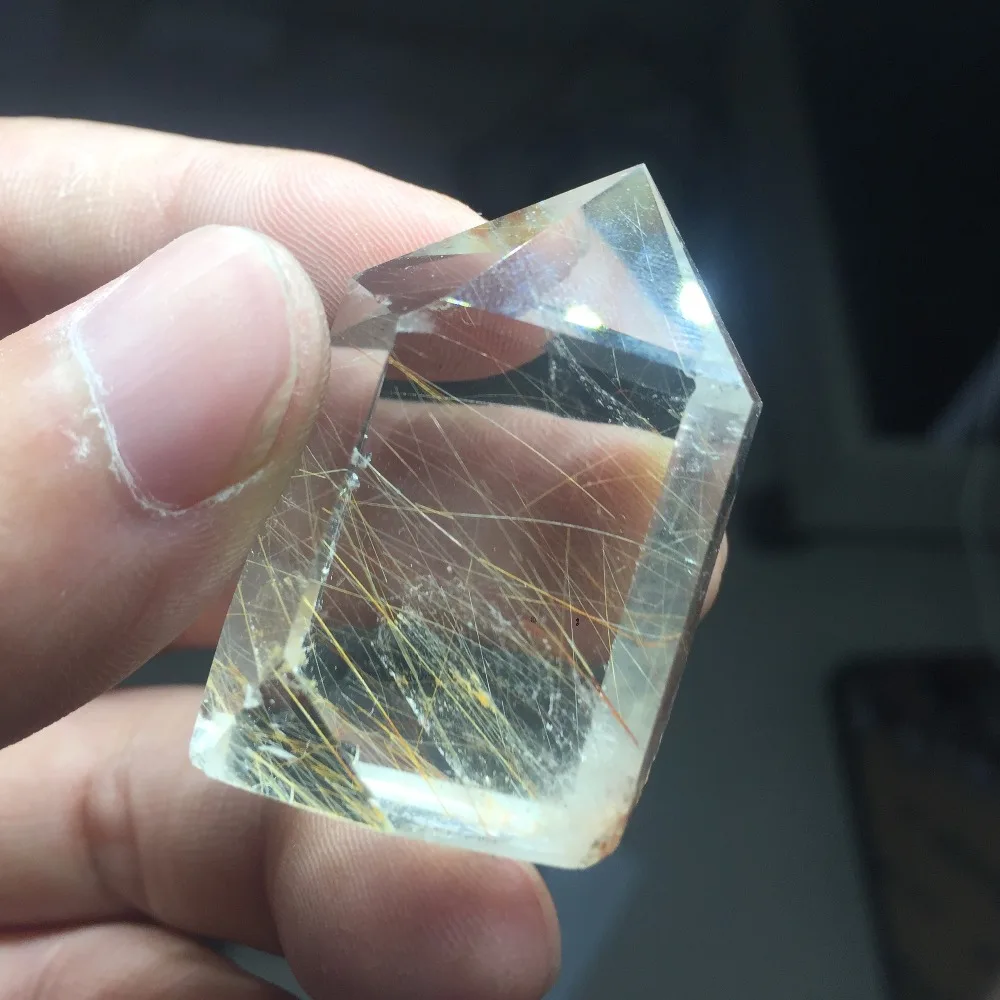 

Clear and Rock Healing Quartz Crystal Wand Gold Hair Rutilated Point Minerals Stones Free Shipping