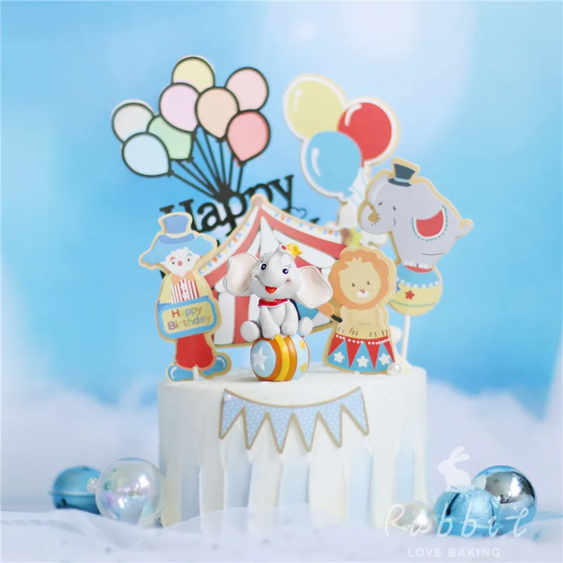 

Clown and Circus Cake Topper Pink Blue Balloon Happy Birthday Decoration for Children's Day Party Baking Supplies Cute Gifts