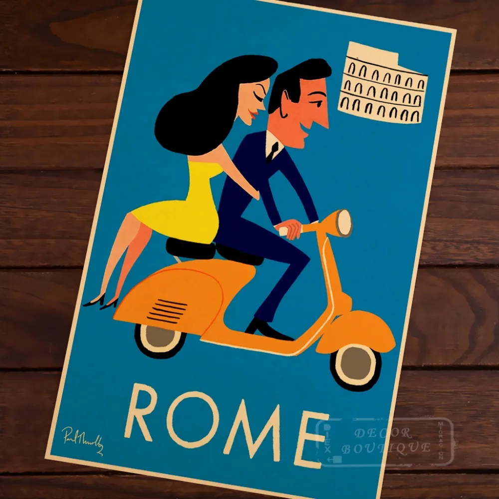 

Comics Rome Hoilday Travel Italy View Landscape Vintage Retro Kraft Canvas Poster DIY Wall Stickers Posters Home Decor Gift