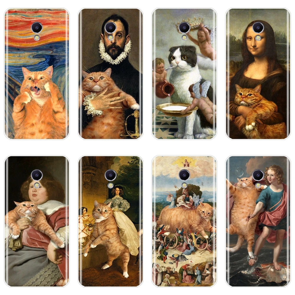 

Soft Phone Case Silicone For Meizu M2 M3 M3S M5 M5C M5S M6 M6S M6T Art Cat Mona Lisa Funny Back Cover For Meizu M2 M3 M5 M6 Note