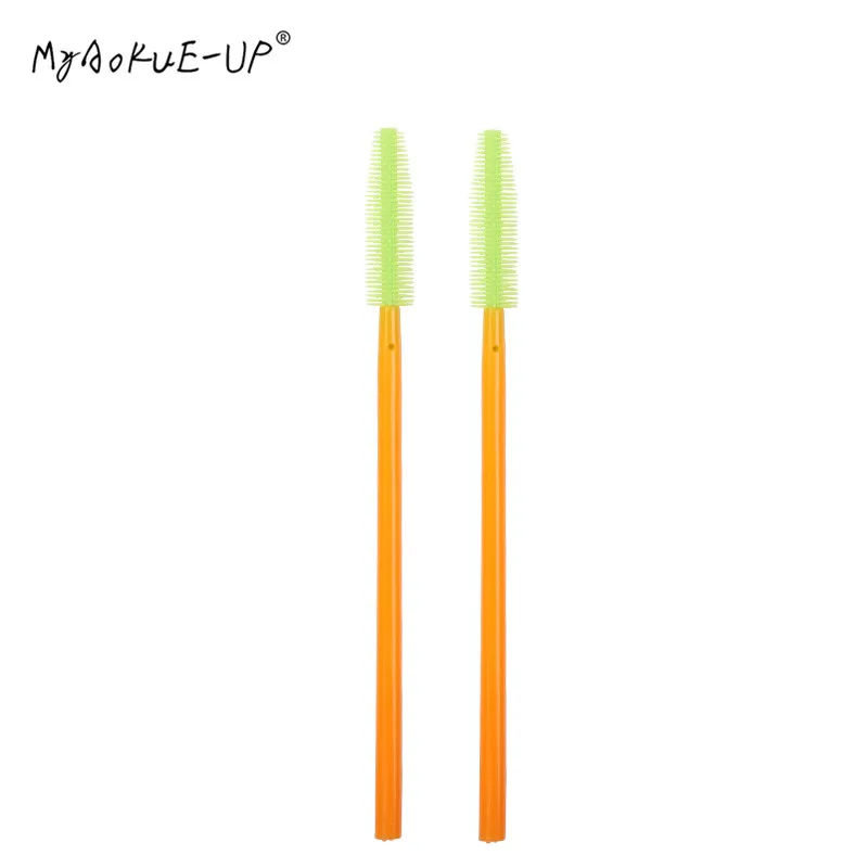 50pcs One-off Silicone Mascara Wands Applicator Disposable Eyelash Brushes Towel Shape Makeup Brush For Eyelash Extension - Handle Color: Tran green