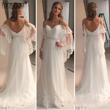 

Modest Spring Beach Wedding Dress 2019 Sweetheart Cap Sleeve Appliques Summer Bridal Gowns hochzeitskleid Custom Made