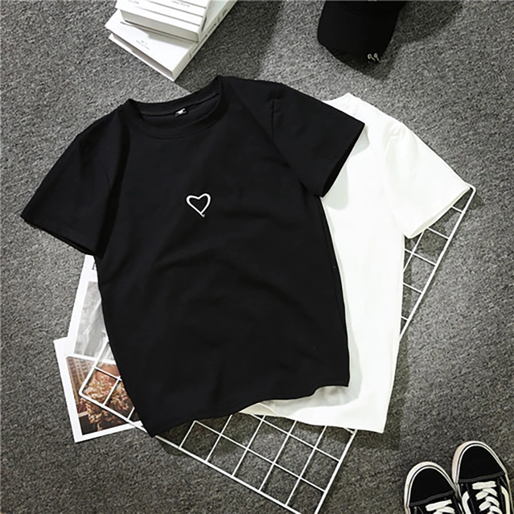 

Fashion Harajuku T Shirt Women Letter Printed Hip Hop Cotton O Neck Short Sleeve Embroidered big size couple Korean version