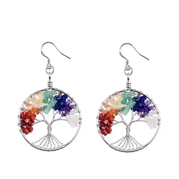 Spring fashion new natural stone seven pulse round yoga treatment department wisdom tree semi-precious stones woman earrings