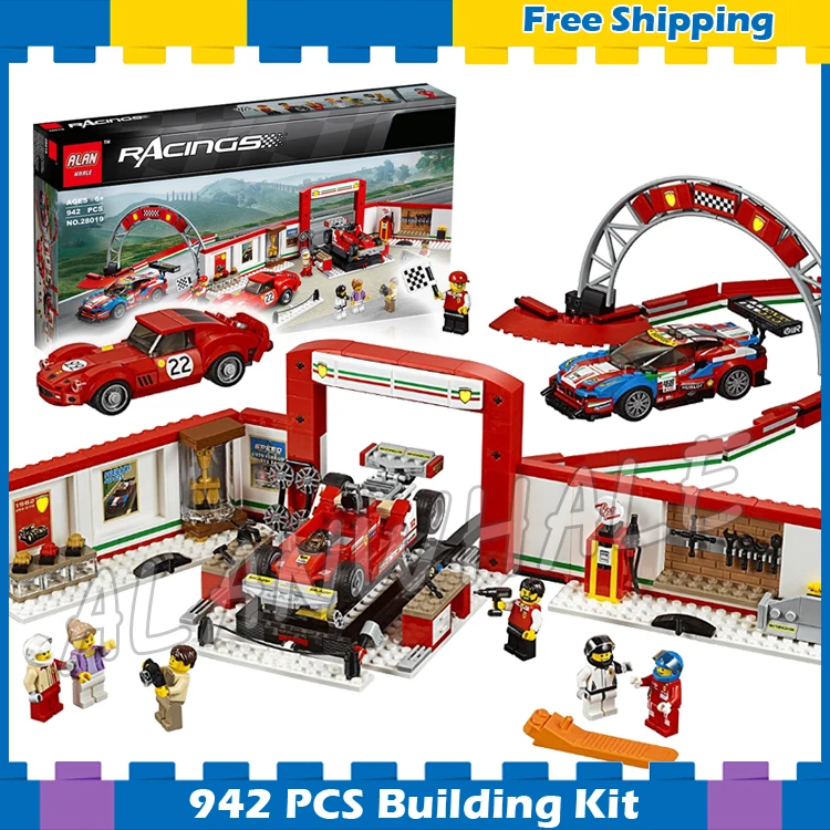 

942pcs Speed Champions Racing Car Ultimate Garage Workshop Pit Track 28019 Model Building Blocks Gifts sets Compatible With Lego