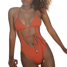 Женский купальник бикини, Цельный купальник, Одноцветный бандаж, бикини, открытая спина, купальник, оранжевый, пляжная одежда, летние пляжные бикини, наборы z0603