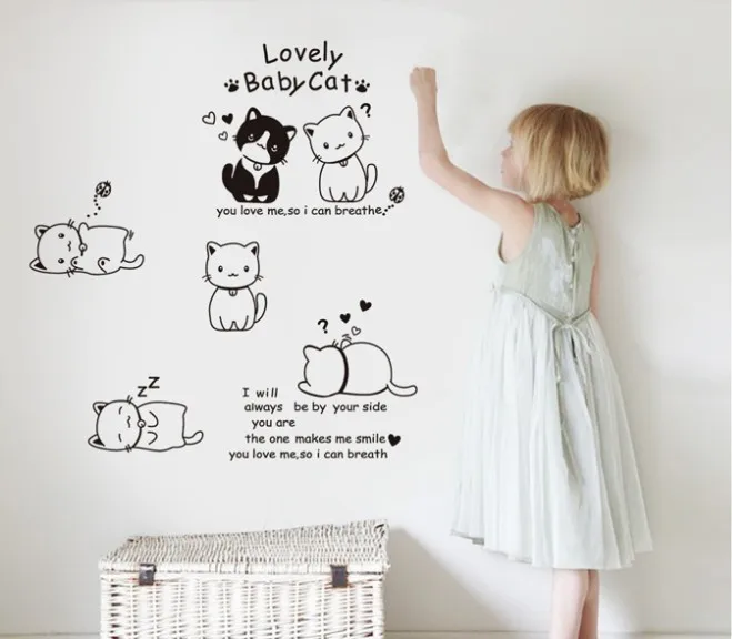 6 cats/set Lovely Baby Cat creative wall sticker cute cats wall stickers DIY home decor