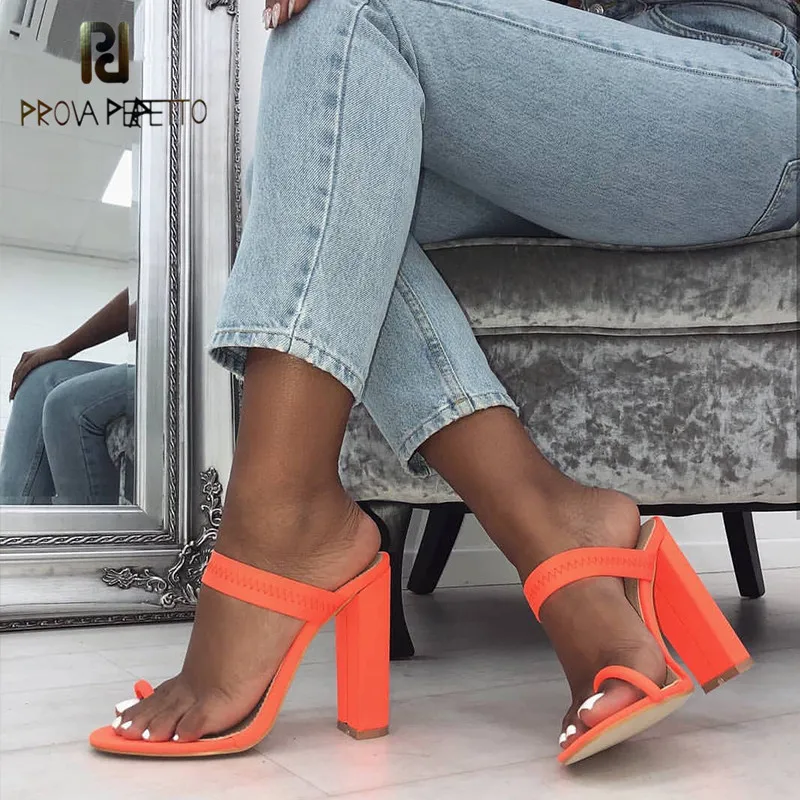 

Prova perfetto Women 2019 New Summer Sandals Slippers Thin High Heels Sandals Flip Flop Buckle Hollow Women Hollow Sexy Slides