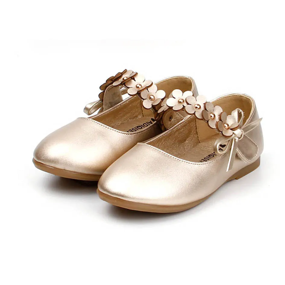2017 Autumn Flower Strap Children Girls Princess Shoes Fashion Bowtie