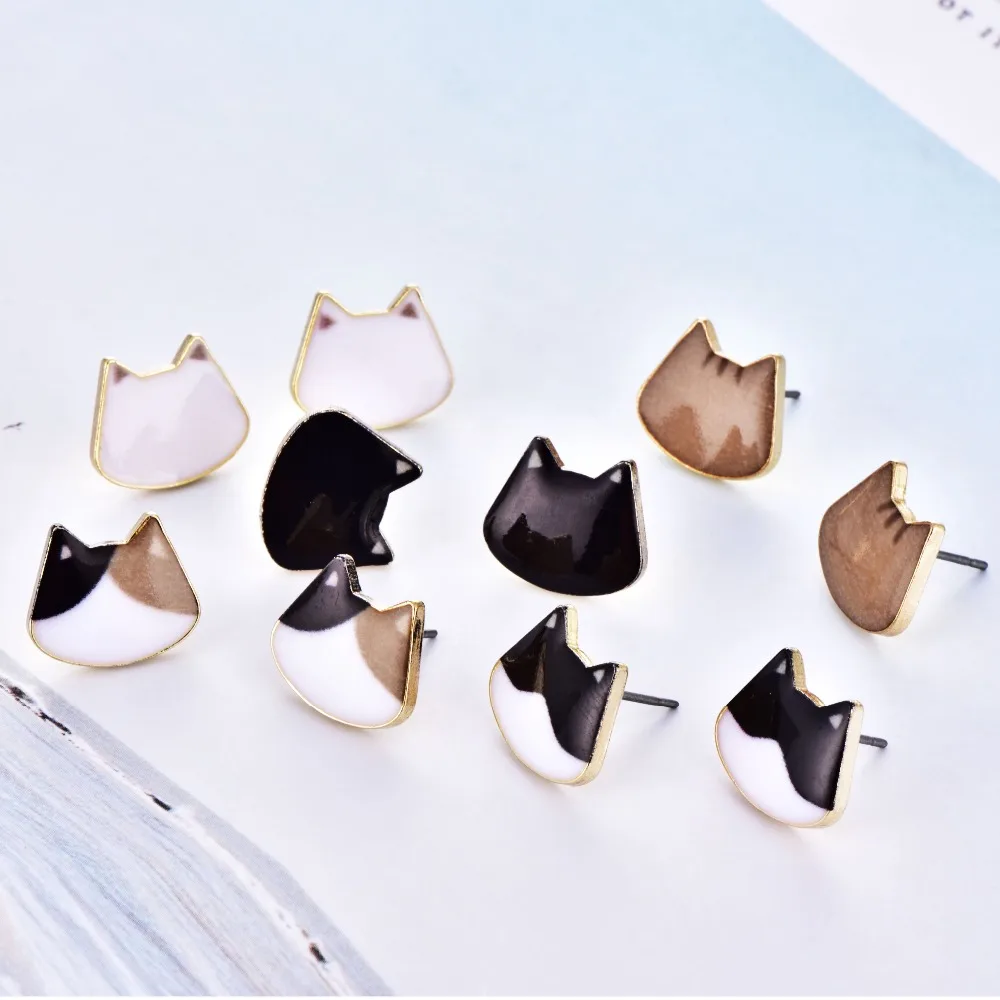 New Cute Little Pet Cat Face Stud Earrings for Women Girl Lovely Kitty